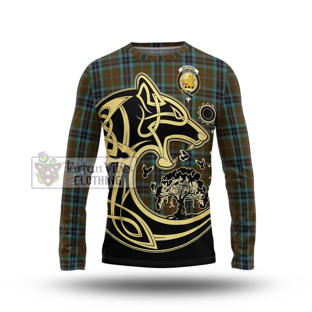 MacTavish Hunting Tartan Long Sleeve T-Shirt with Family Crest Celtic Wolf Style Unisex - Tartan Vibes Clothing