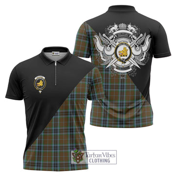 MacTavish Hunting Tartan Zipper Polo Shirt with Family Crest and Military Logo Style