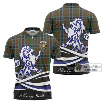 MacTavish Hunting Tartan Zipper Polo Shirt with Alba Gu Brath Regal Lion Emblem