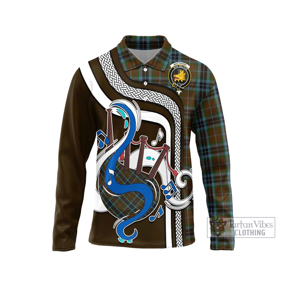 Tartan Vibes Clothing MacTavish Hunting Tartan Long Sleeve Polo Shirt with Epic Bagpipe Style