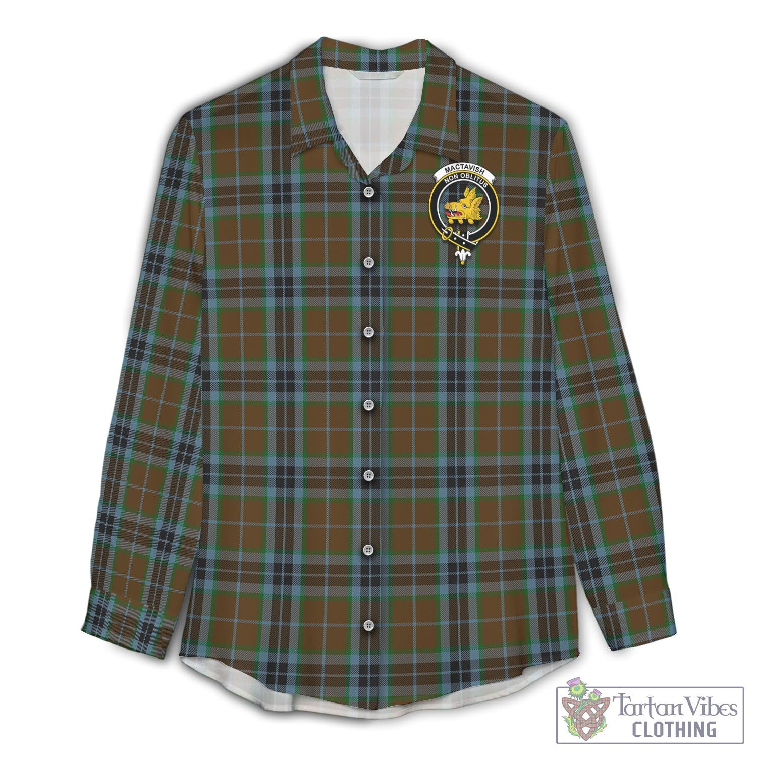 Tartan Vibes Clothing MacTavish Hunting Tartan Womens Casual Shirt with Family Crest