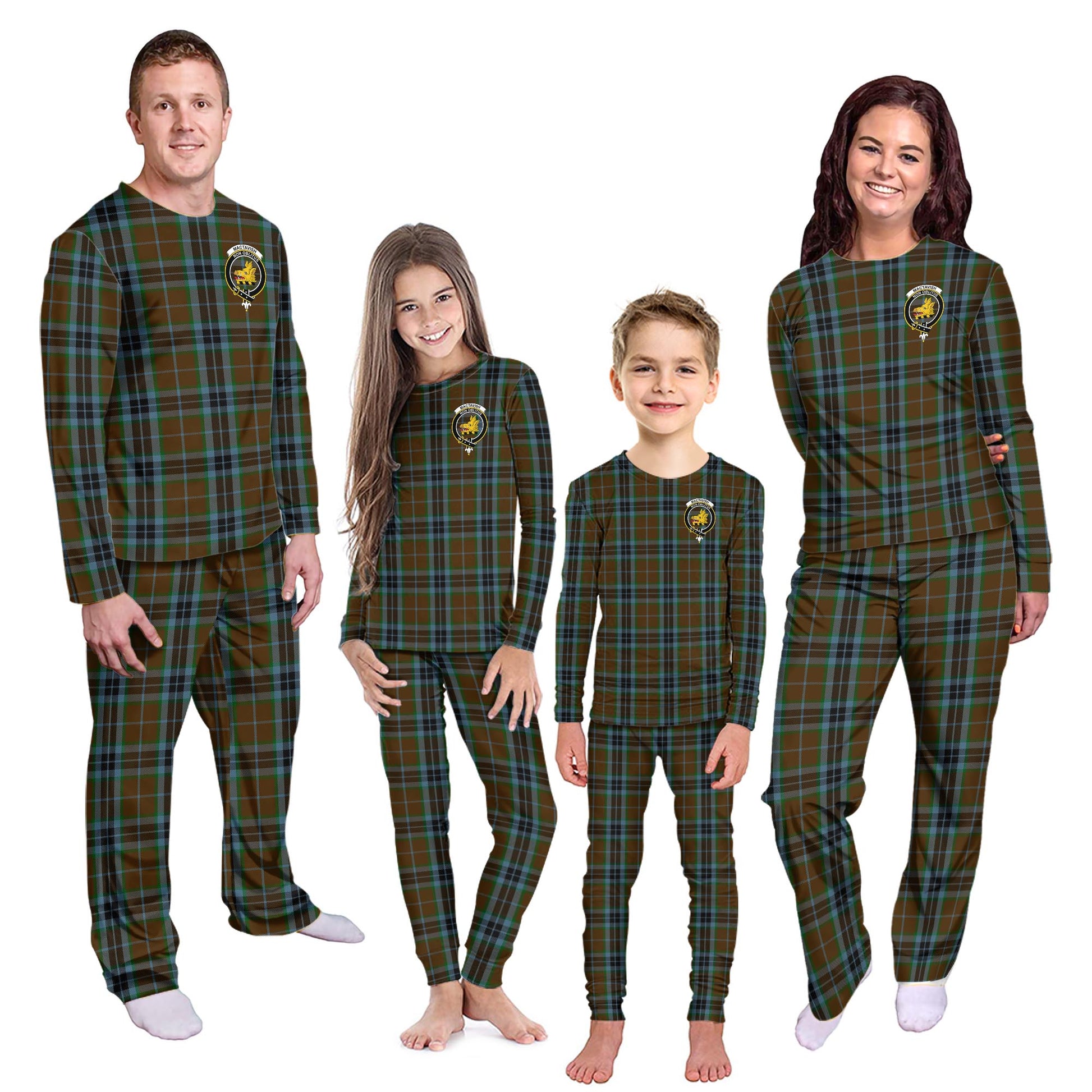 MacTavish Hunting Tartan Pajamas Family Set with Family Crest - Tartanvibesclothing