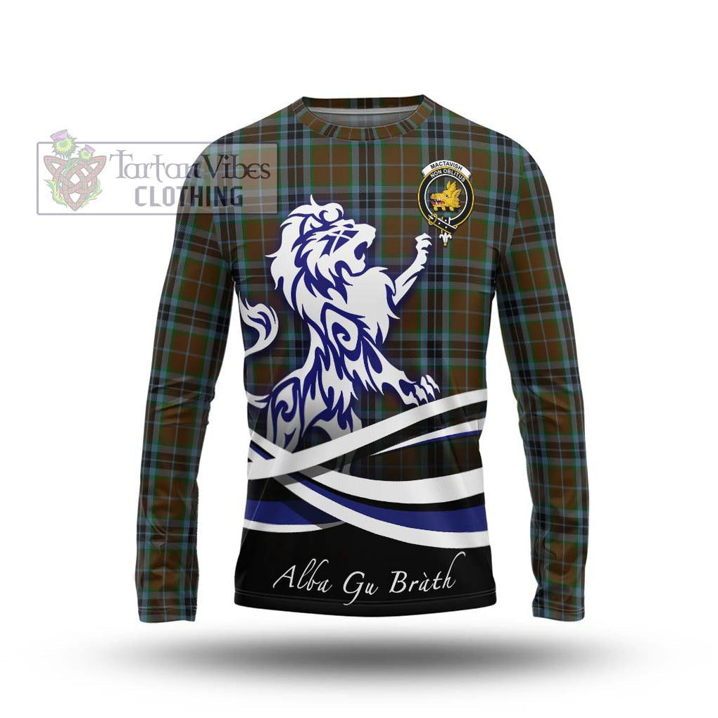 MacTavish Hunting Tartan Long Sleeve T-Shirt with Alba Gu Brath Regal Lion Emblem Unisex - Tartanvibesclothing Shop