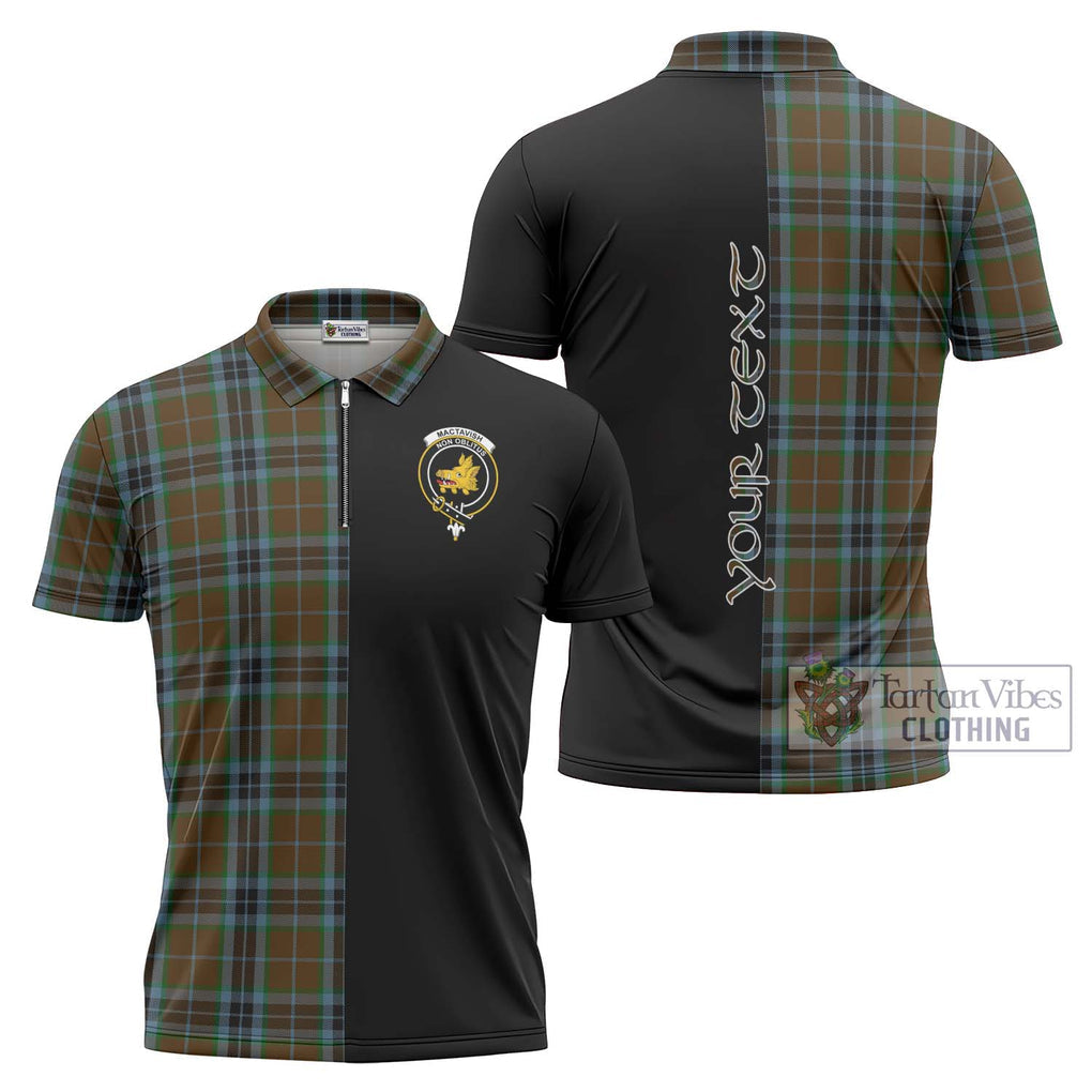 MacTavish Hunting Tartan Zipper Polo Shirt with Family Crest and Half Of Me Style Unisex - Tartanvibesclothing Shop