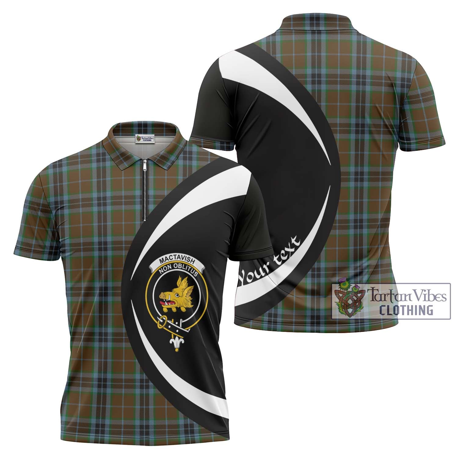 Tartan Vibes Clothing MacTavish Hunting Tartan Zipper Polo Shirt with Family Crest Circle Style