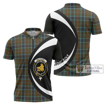 MacTavish Hunting Tartan Zipper Polo Shirt with Family Crest Circle Style