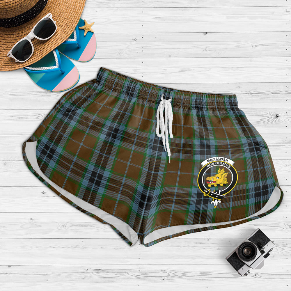 mactavish-hunting-tartan-womens-shorts-with-family-crest