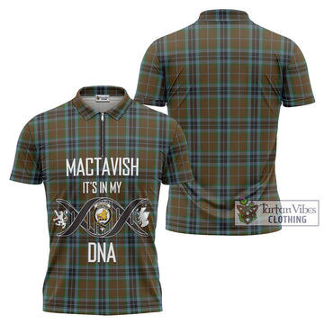 MacTavish Hunting Tartan Zipper Polo Shirt with Family Crest DNA In Me Style