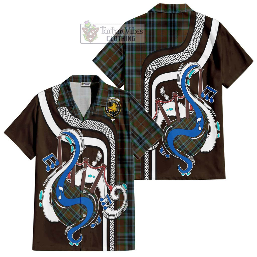 MacTavish Hunting Tartan Short Sleeve Button Shirt with Epic Bagpipe Style Kid - Tartanvibesclothing Shop