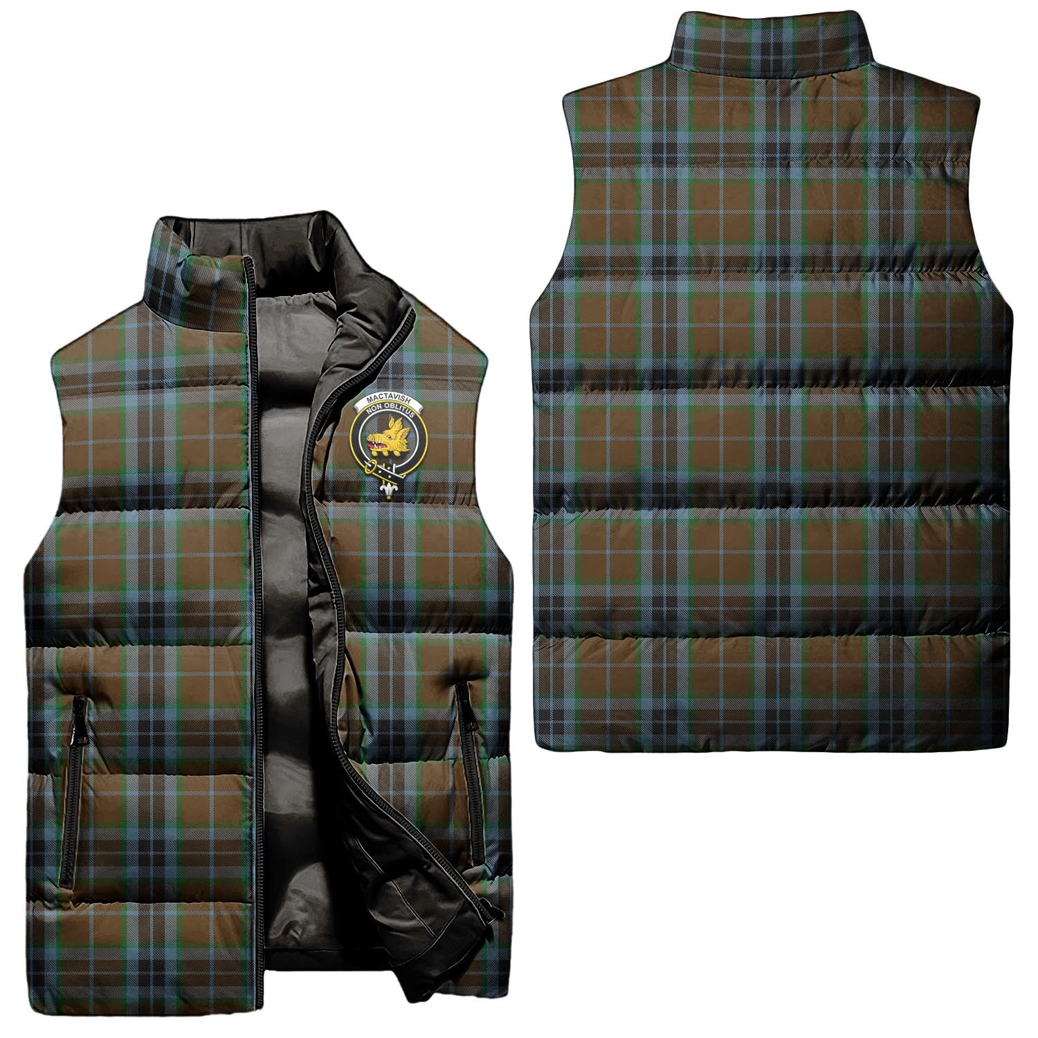 MacTavish Hunting Tartan Sleeveless Puffer Jacket with Family Crest Unisex - Tartanvibesclothing