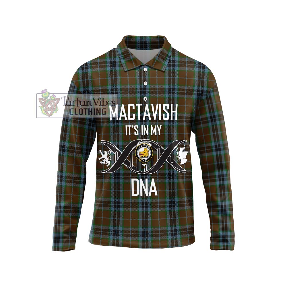 MacTavish Hunting Tartan Long Sleeve Polo Shirt with Family Crest DNA In Me Style Unisex - Tartanvibesclothing Shop