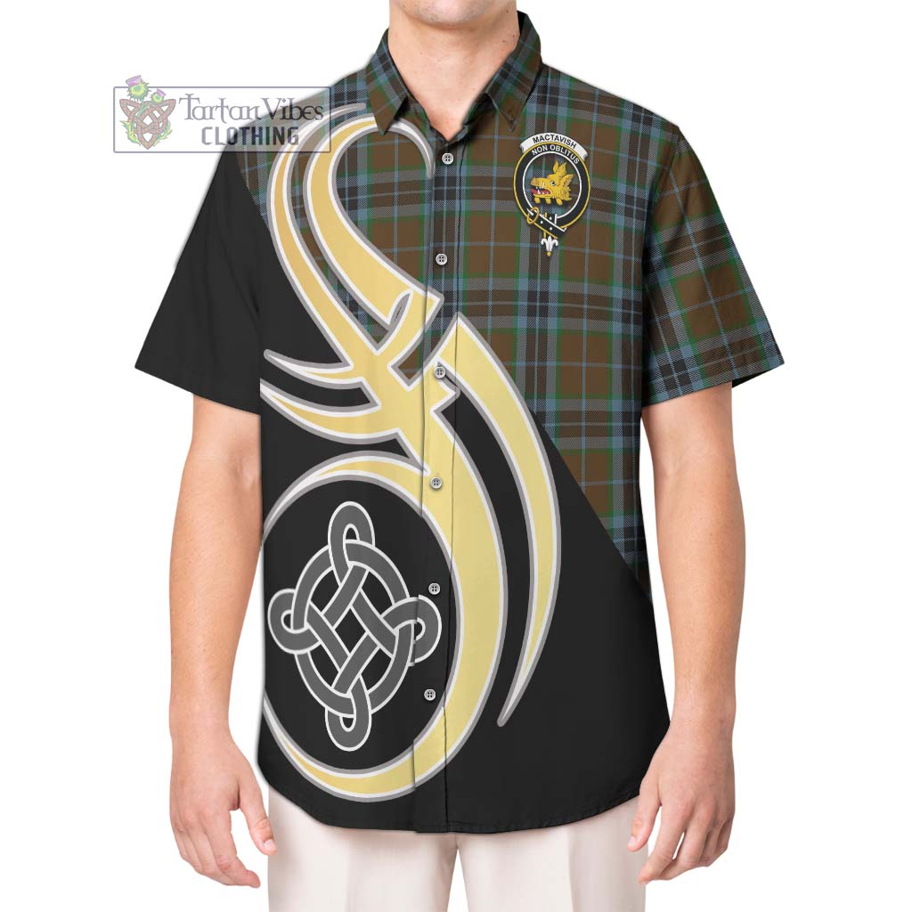 MacTavish Hunting Tartan Short Sleeve Button Shirt with Family Crest and Celtic Symbol Style Kid - Tartan Vibes Clothing