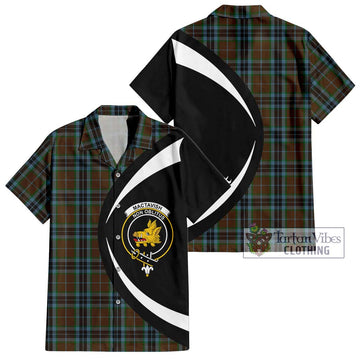 MacTavish Hunting Tartan Short Sleeve Button Up with Family Crest Circle Style