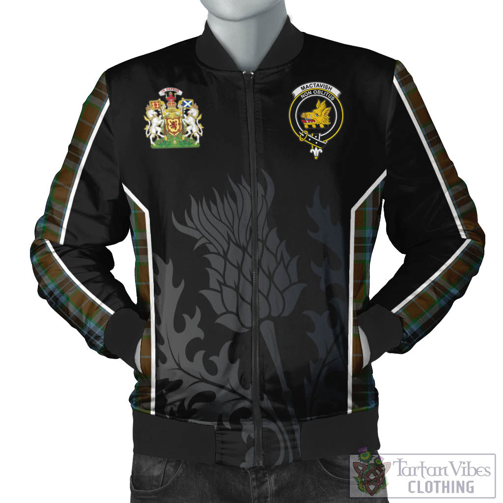 Tartan Vibes Clothing MacTavish Hunting Tartan Bomber Jacket with Family Crest and Scottish Thistle Vibes Sport Style