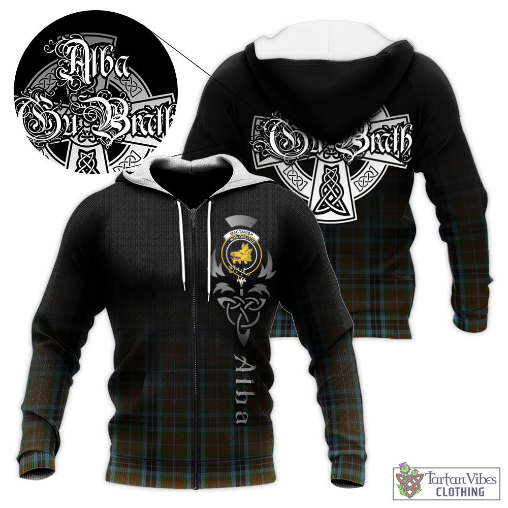 Tartan Vibes Clothing MacTavish Hunting Tartan Knitted Hoodie Featuring Alba Gu Brath Family Crest Celtic Inspired