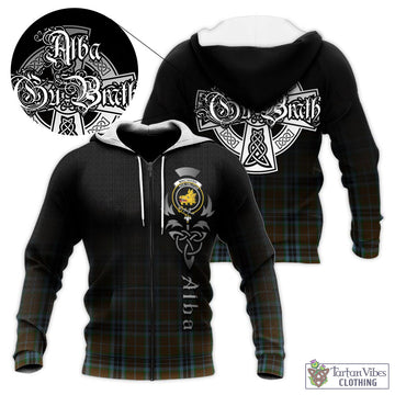 MacTavish Hunting Tartan Knitted Hoodie Featuring Alba Gu Brath Family Crest Celtic Inspired