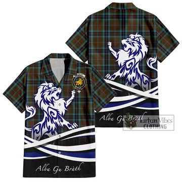 MacTavish Hunting Tartan Short Sleeve Button Shirt with Alba Gu Brath Regal Lion Emblem