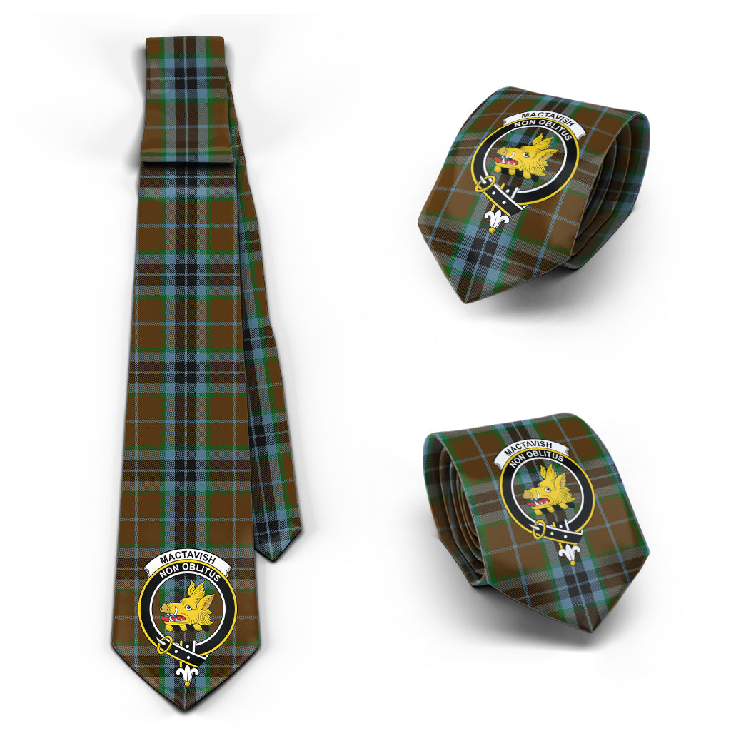 MacTavish Hunting Tartan Classic Necktie with Family Crest Necktie One Size - Tartan Vibes Clothing