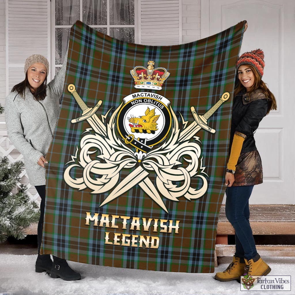 Tartan Vibes Clothing MacTavish Hunting Tartan Blanket with Clan Crest and the Golden Sword of Courageous Legacy