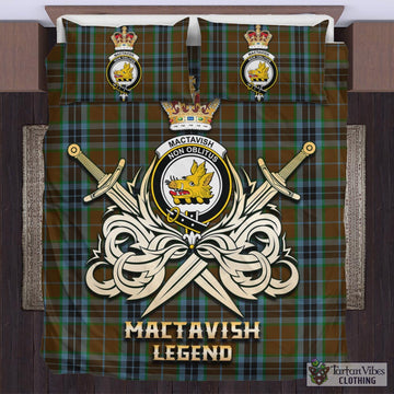 MacTavish Hunting Tartan Bedding Set with Clan Crest and the Golden Sword of Courageous Legacy