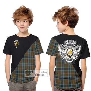 MacTavish Hunting Tartan Kid T-Shirt with Family Crest and Military Logo Style