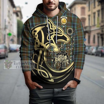 MacTavish Hunting Tartan Hoodie with Family Crest Celtic Wolf Style