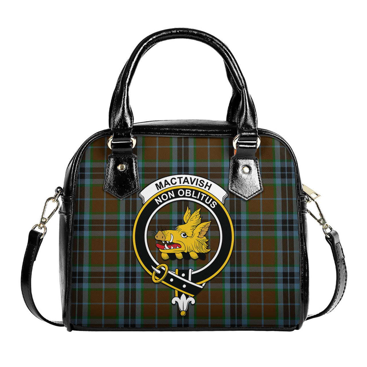 MacTavish Hunting Tartan Shoulder Handbags with Family Crest One Size 6*25*22 cm - Tartanvibesclothing