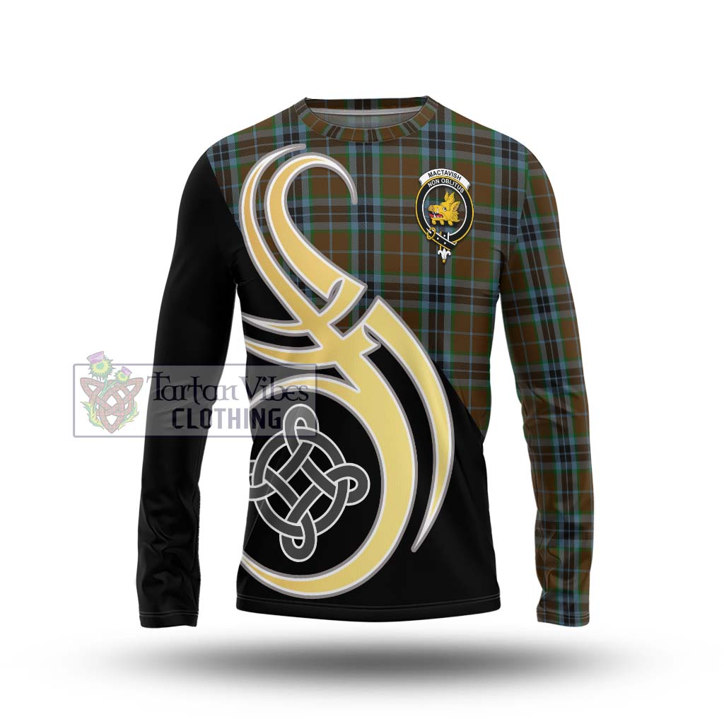 MacTavish Hunting Tartan Long Sleeve T-Shirt with Family Crest and Celtic Symbol Style Unisex - Tartan Vibes Clothing