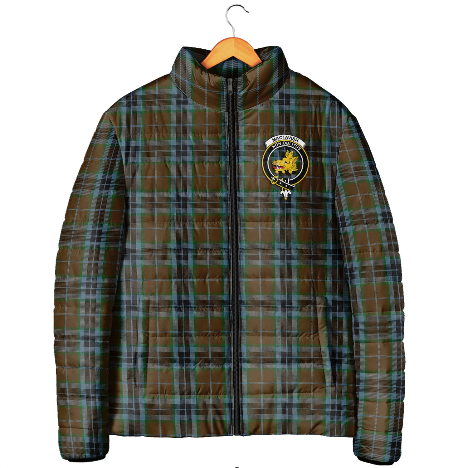 MacTavish Hunting Tartan Padded Jacket with Family Crest Men's Padded Jacket - Tartan Vibes Clothing