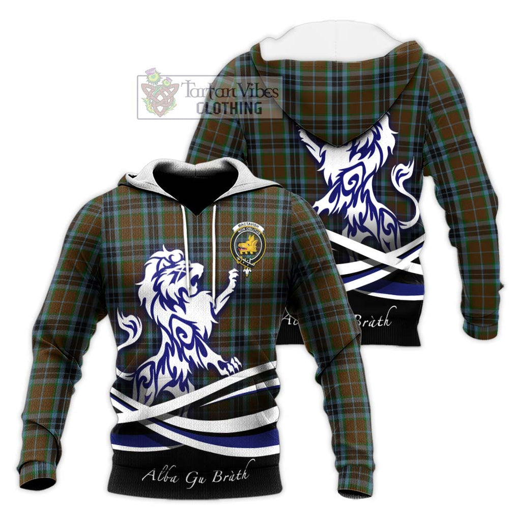 MacTavish Hunting Tartan Knitted Hoodie with Alba Gu Brath Regal Lion Emblem Unisex Knitted Pullover Hoodie - Tartanvibesclothing Shop