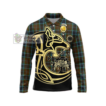 MacTavish Hunting Tartan Long Sleeve Polo Shirt with Family Crest Celtic Wolf Style