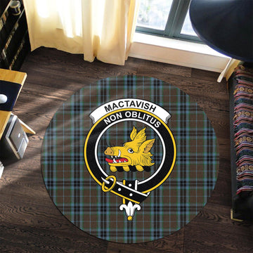 MacTavish Hunting Tartan Round Rug with Family Crest