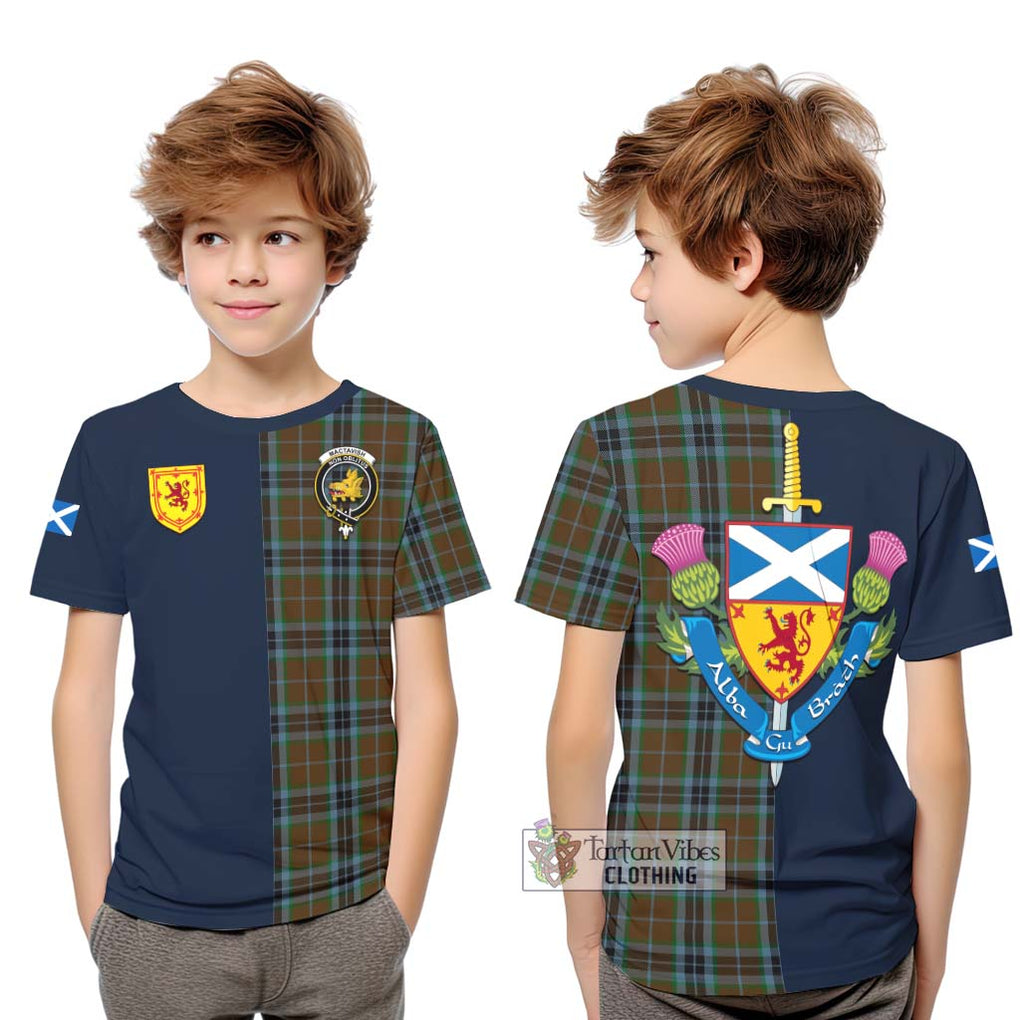 Tartan Vibes Clothing MacTavish Hunting Tartan Kid T-Shirt with Scottish Lion Royal Arm Half Style