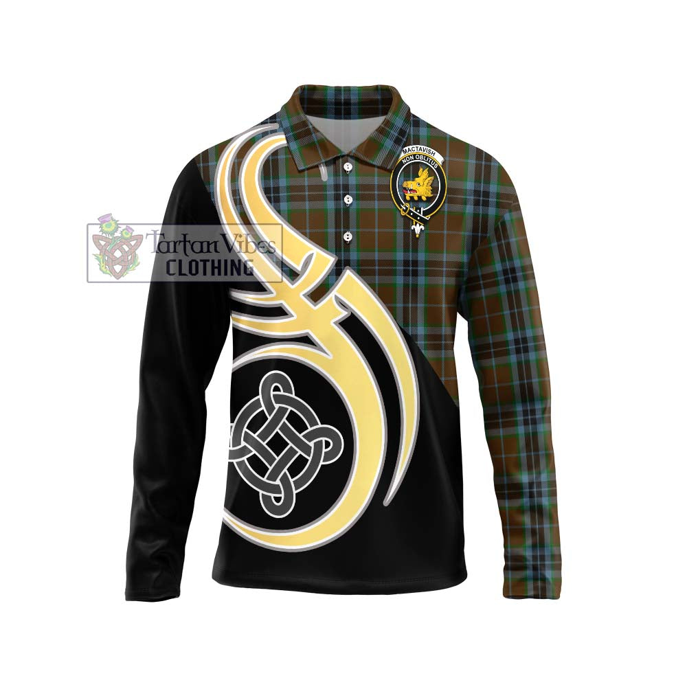 MacTavish Hunting Tartan Long Sleeve Polo Shirt with Family Crest and Celtic Symbol Style Unisex - Tartan Vibes Clothing