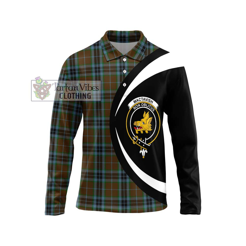 MacTavish Hunting Tartan Long Sleeve Polo Shirt with Family Crest Circle Style Unisex - Tartan Vibes Clothing