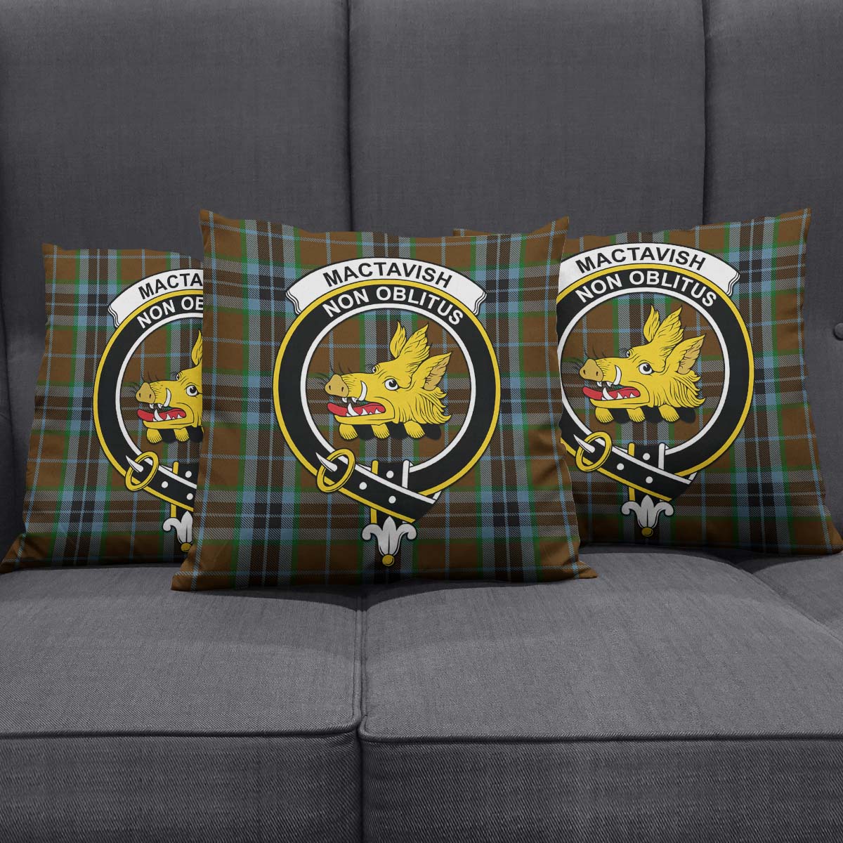 MacTavish Hunting Tartan Pillow Cover with Family Crest Square Pillow Cover - Tartanvibesclothing