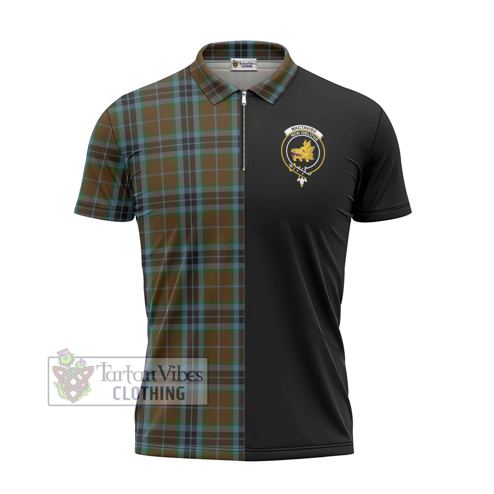 MacTavish Hunting Tartan Zipper Polo Shirt with Family Crest and Half Of Me Style - Tartanvibesclothing Shop