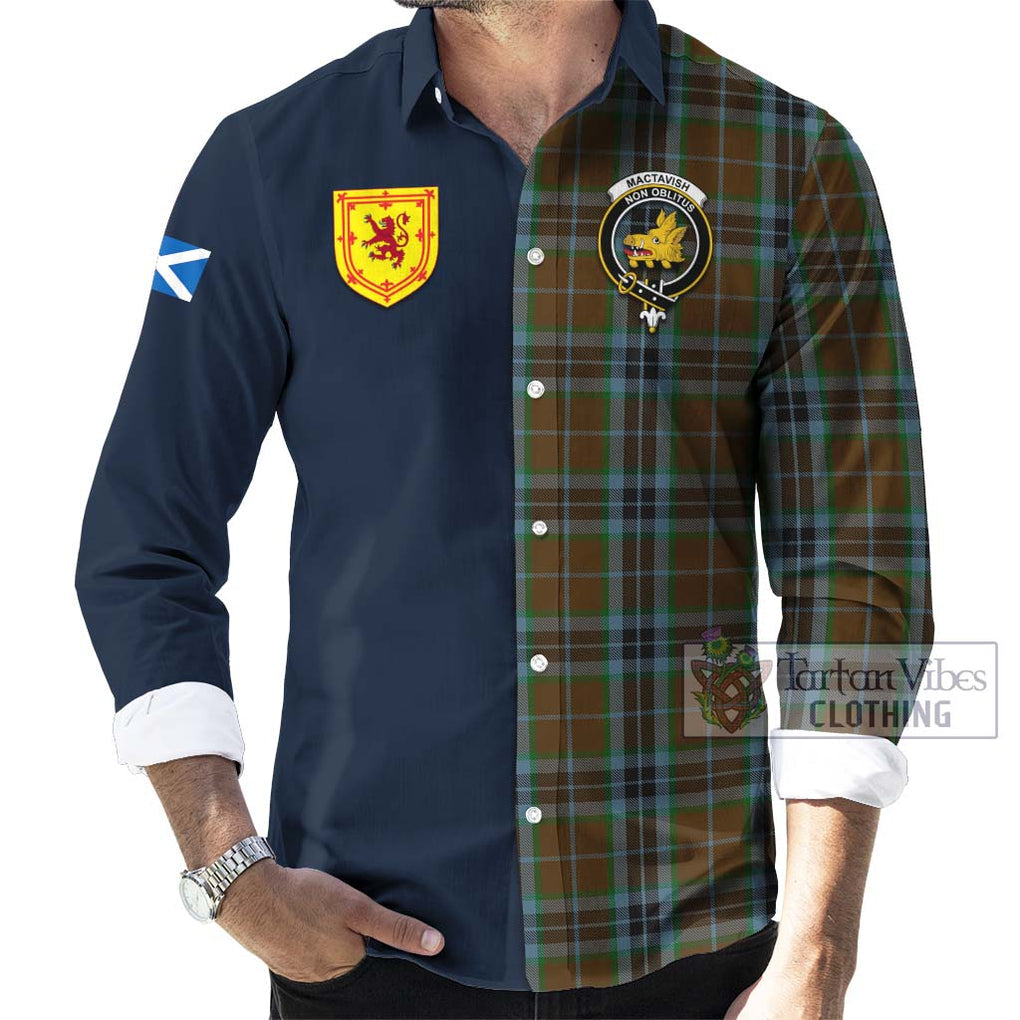 Tartan Vibes Clothing MacTavish Hunting Tartan Long Sleeve Button Shirt with Scottish Lion Royal Arm Half Style