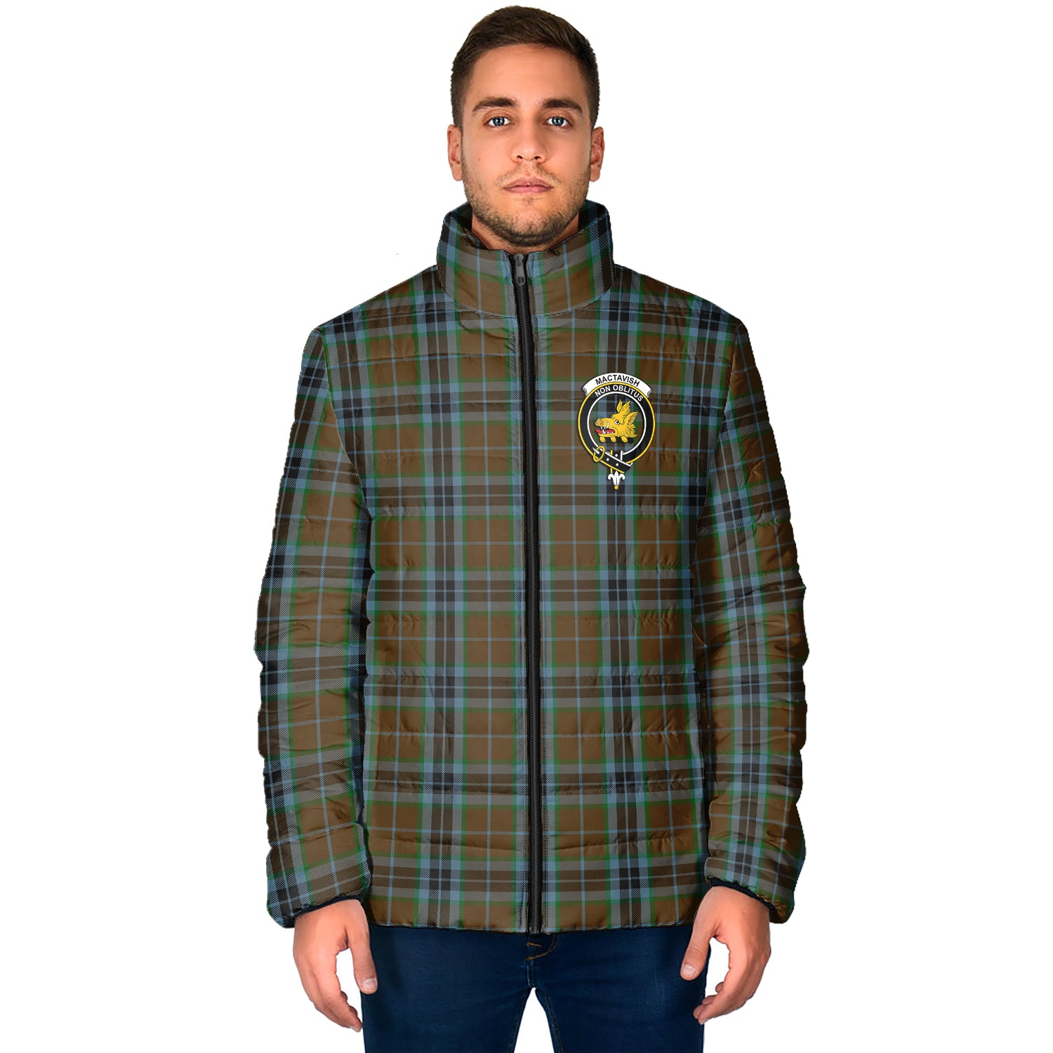 MacTavish Hunting Tartan Padded Jacket with Family Crest - Tartan Vibes Clothing