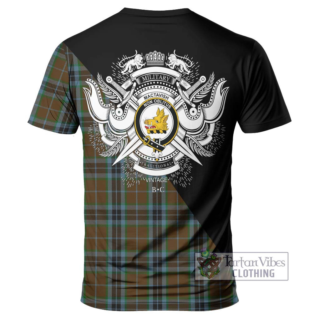 MacTavish Hunting Tartan T-Shirt with Family Crest and Military Logo Style - Tartanvibesclothing Shop