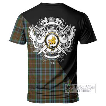 MacTavish Hunting Tartan T-Shirt with Family Crest and Military Logo Style