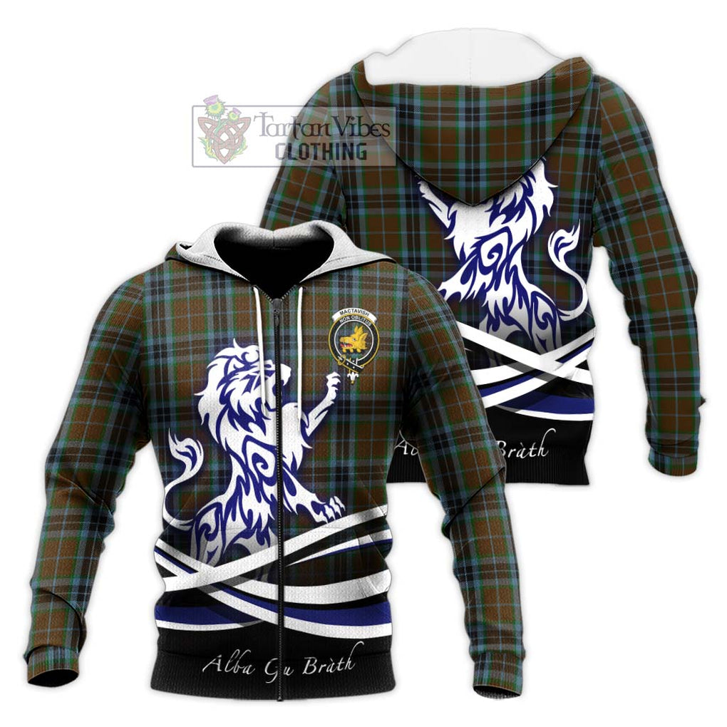 MacTavish Hunting Tartan Knitted Hoodie with Alba Gu Brath Regal Lion Emblem Unisex Knitted Zip Hoodie - Tartanvibesclothing Shop