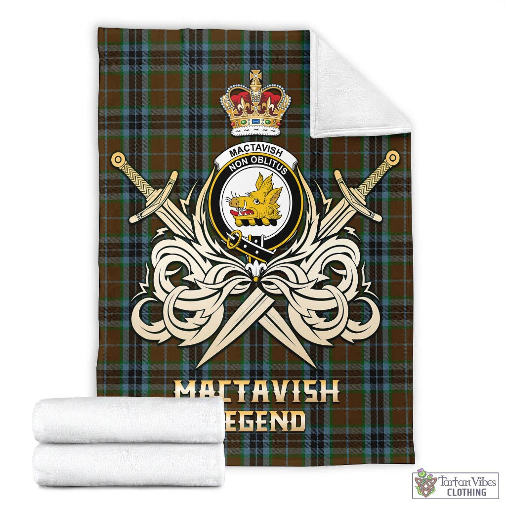 Tartan Vibes Clothing MacTavish Hunting Tartan Blanket with Clan Crest and the Golden Sword of Courageous Legacy