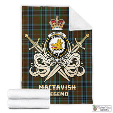 MacTavish Hunting Tartan Blanket with Clan Crest and the Golden Sword of Courageous Legacy