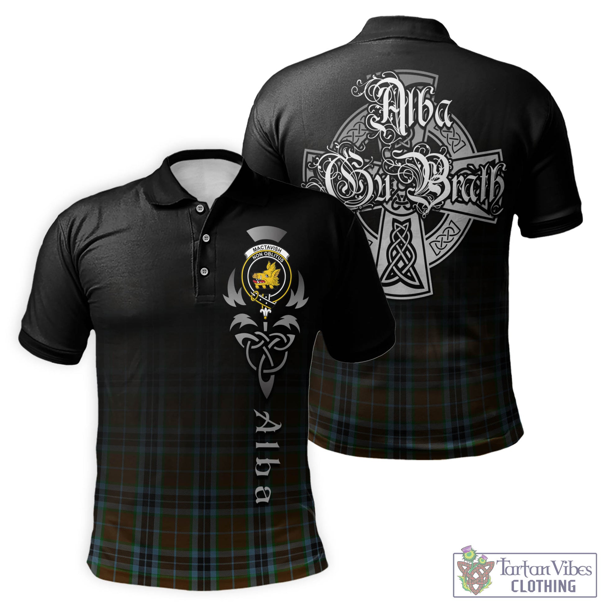 Tartan Vibes Clothing MacTavish Hunting Tartan Polo Shirt Featuring Alba Gu Brath Family Crest Celtic Inspired