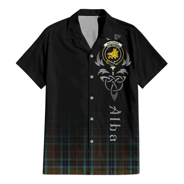 MacTavish Hunting Tartan Short Sleeve Button Up Shirt Featuring Alba Gu Brath Family Crest Celtic Inspired