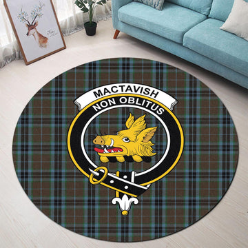 MacTavish Hunting Tartan Round Rug with Family Crest