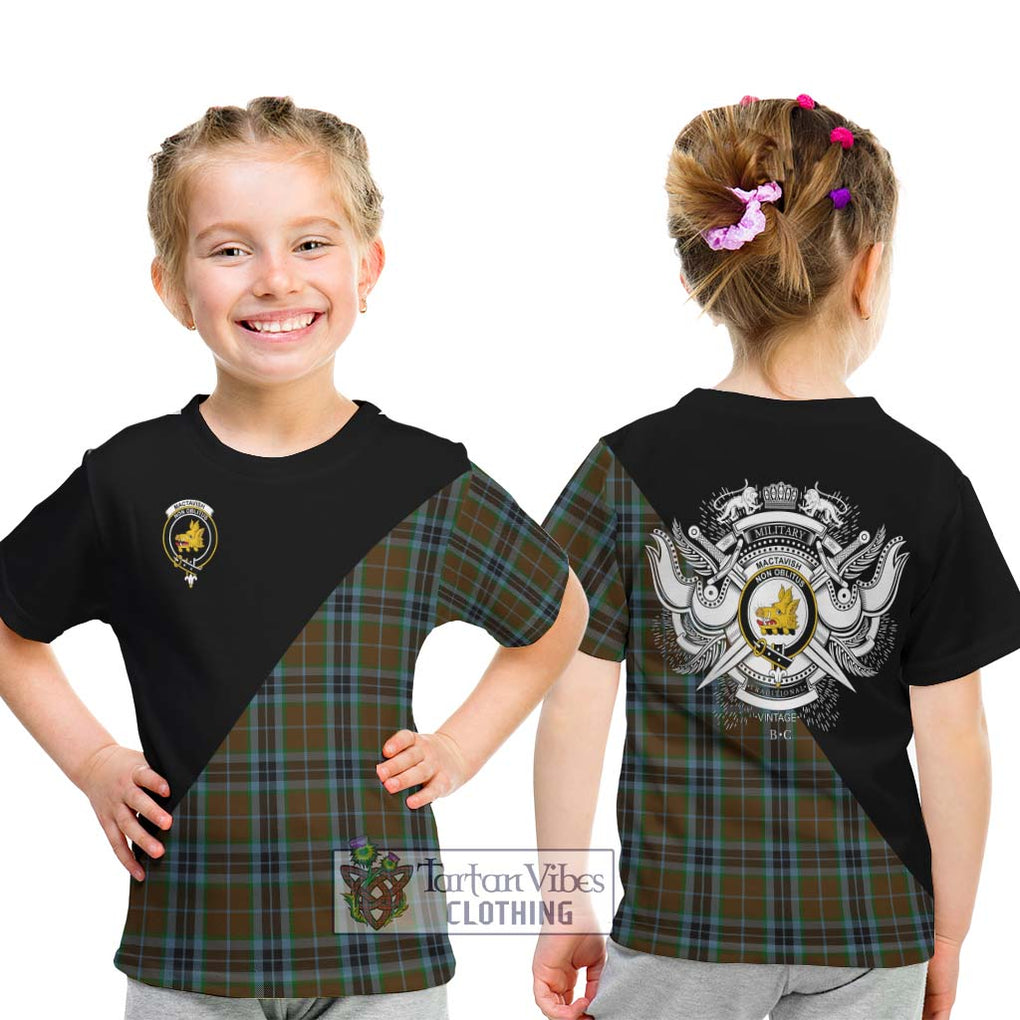 MacTavish Hunting Tartan Kid T-Shirt with Family Crest and Military Logo Style - Tartanvibesclothing Shop