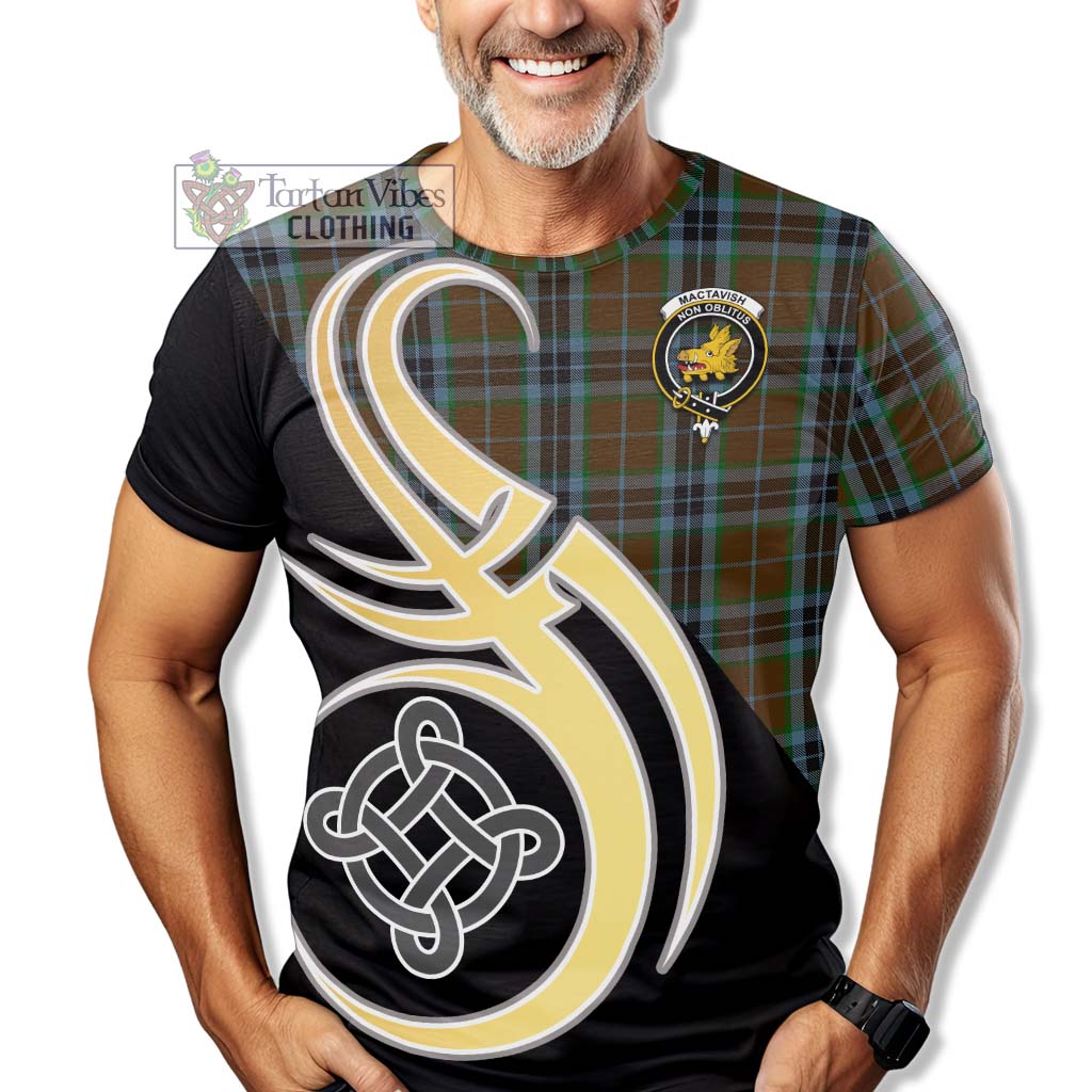 Tartan Vibes Clothing MacTavish Hunting Tartan T-Shirt with Family Crest and Celtic Symbol Style