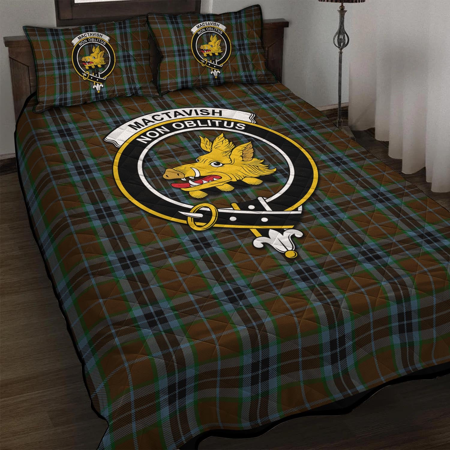 MacTavish Hunting Tartan Quilt Bed Set with Family Crest - Tartan Vibes Clothing